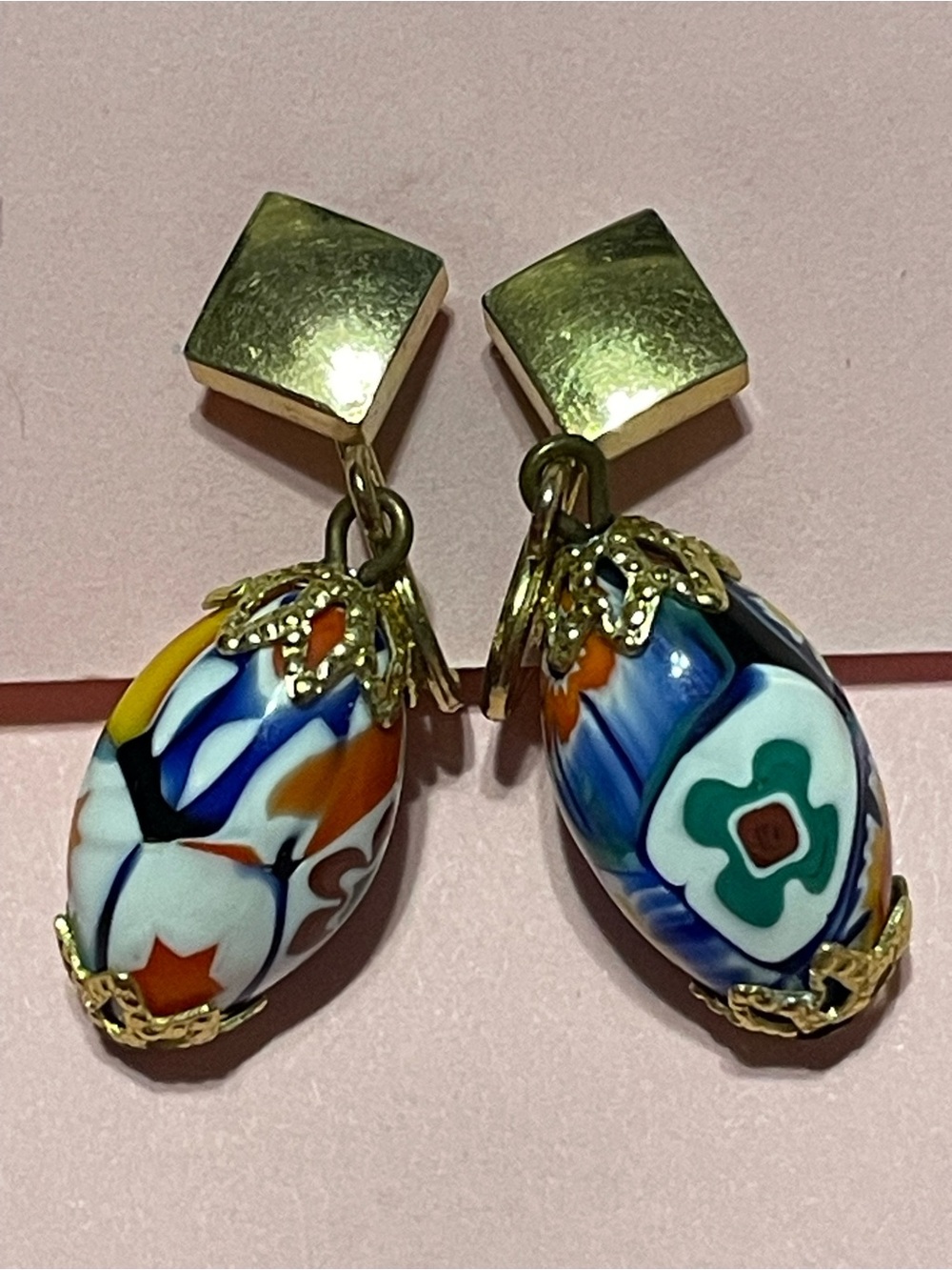 Vintage Murano Millifiori Venetian Clip on Earrings #8922